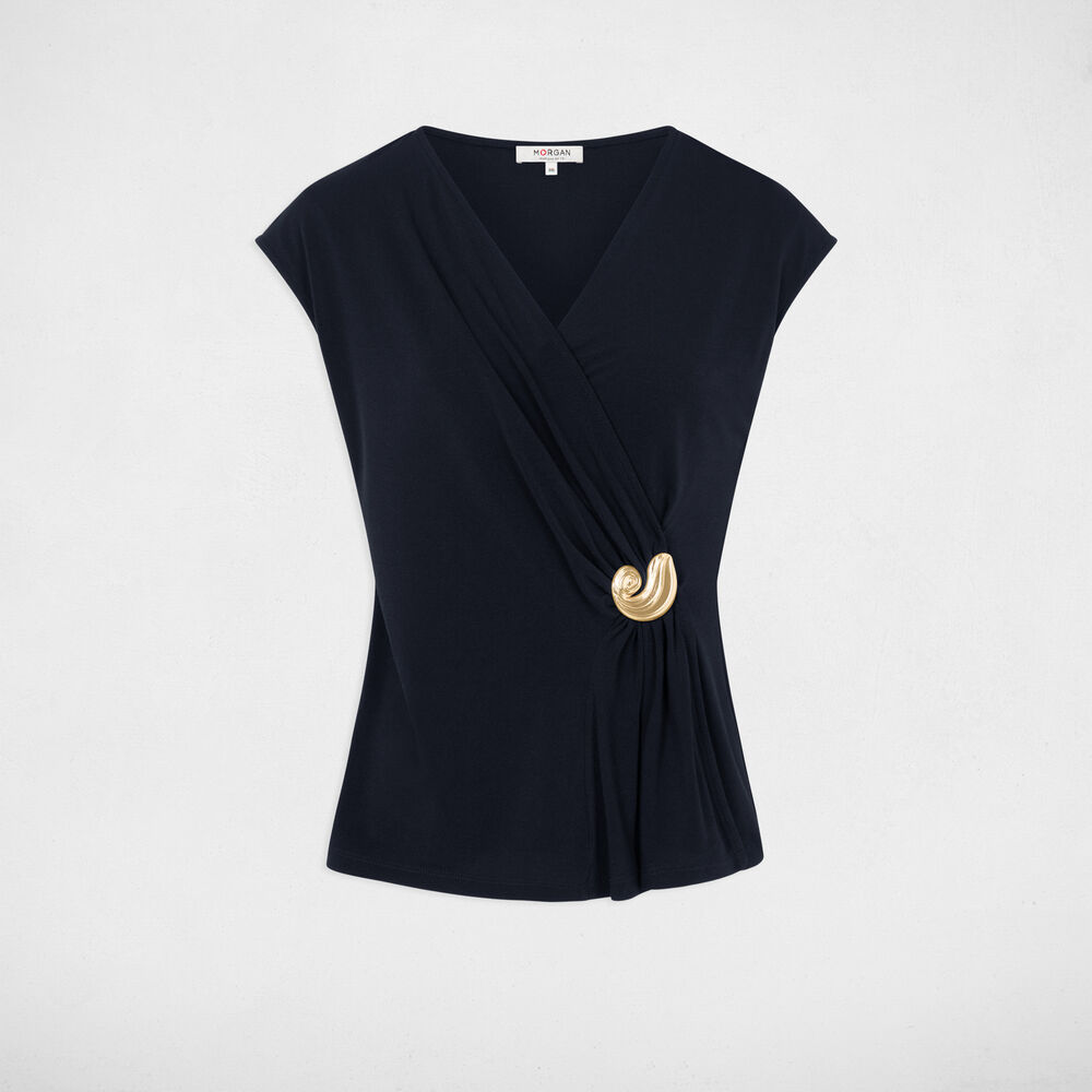 Top sin mangas cuello v azul marino mujer