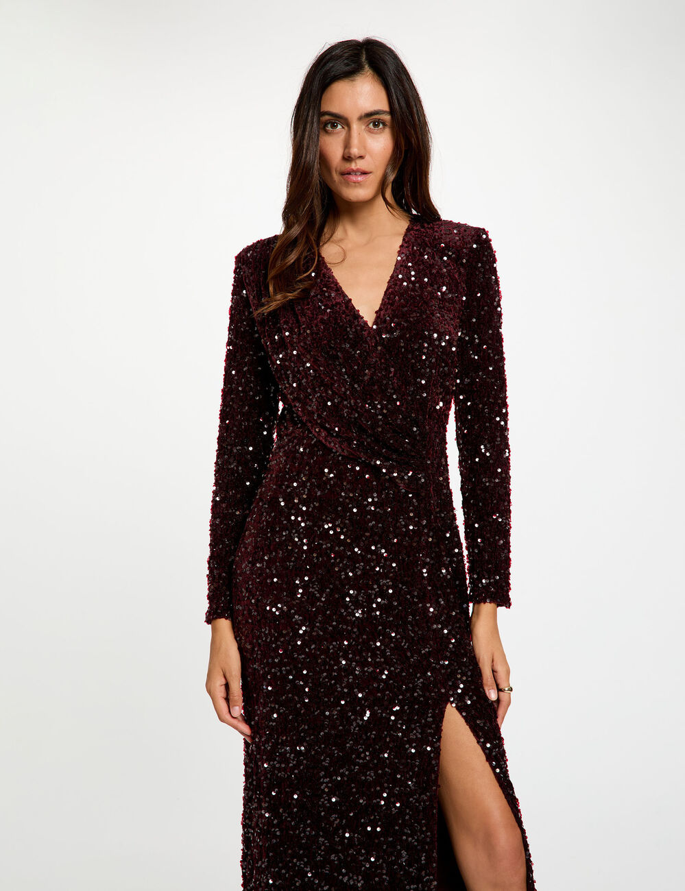 Vestido ajustado lentejuelas ciruela mujer