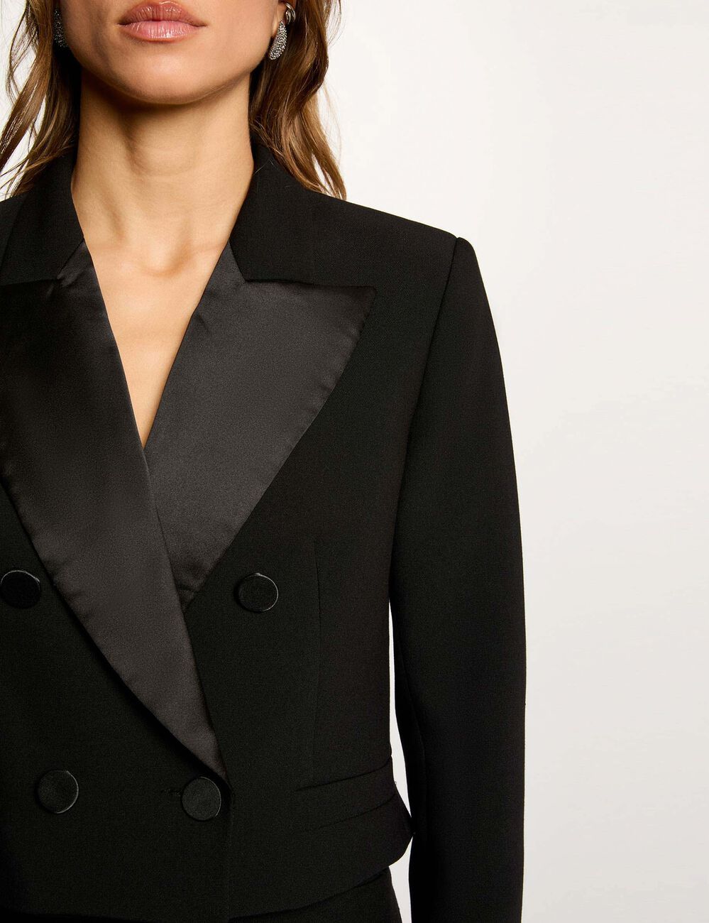 Chaqueta corta cruzada negro mujer