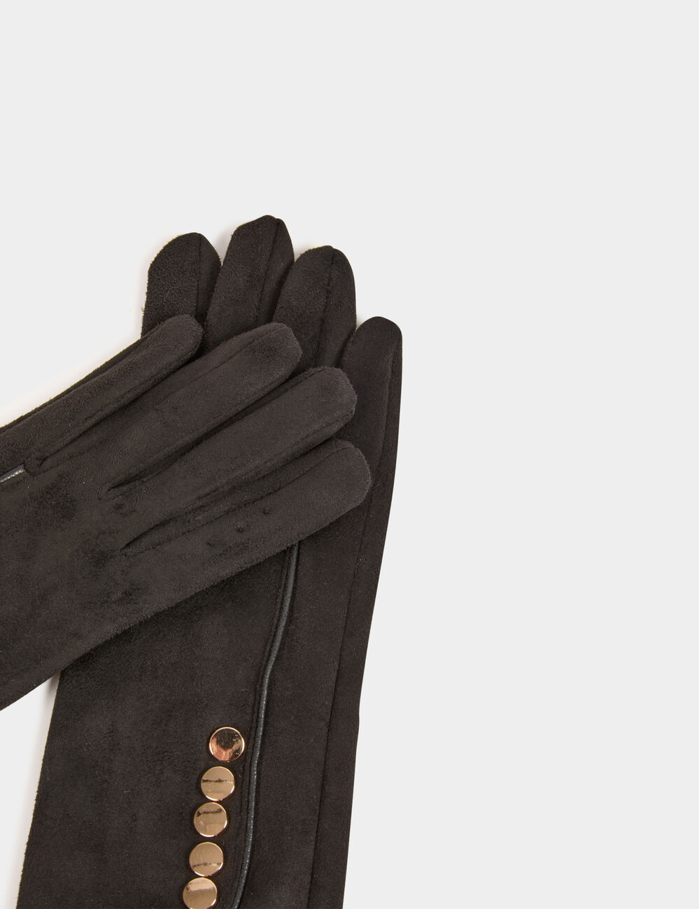 Guantes de ante con botones negro mujer
