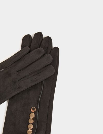 Guantes de ante con botones negro mujer