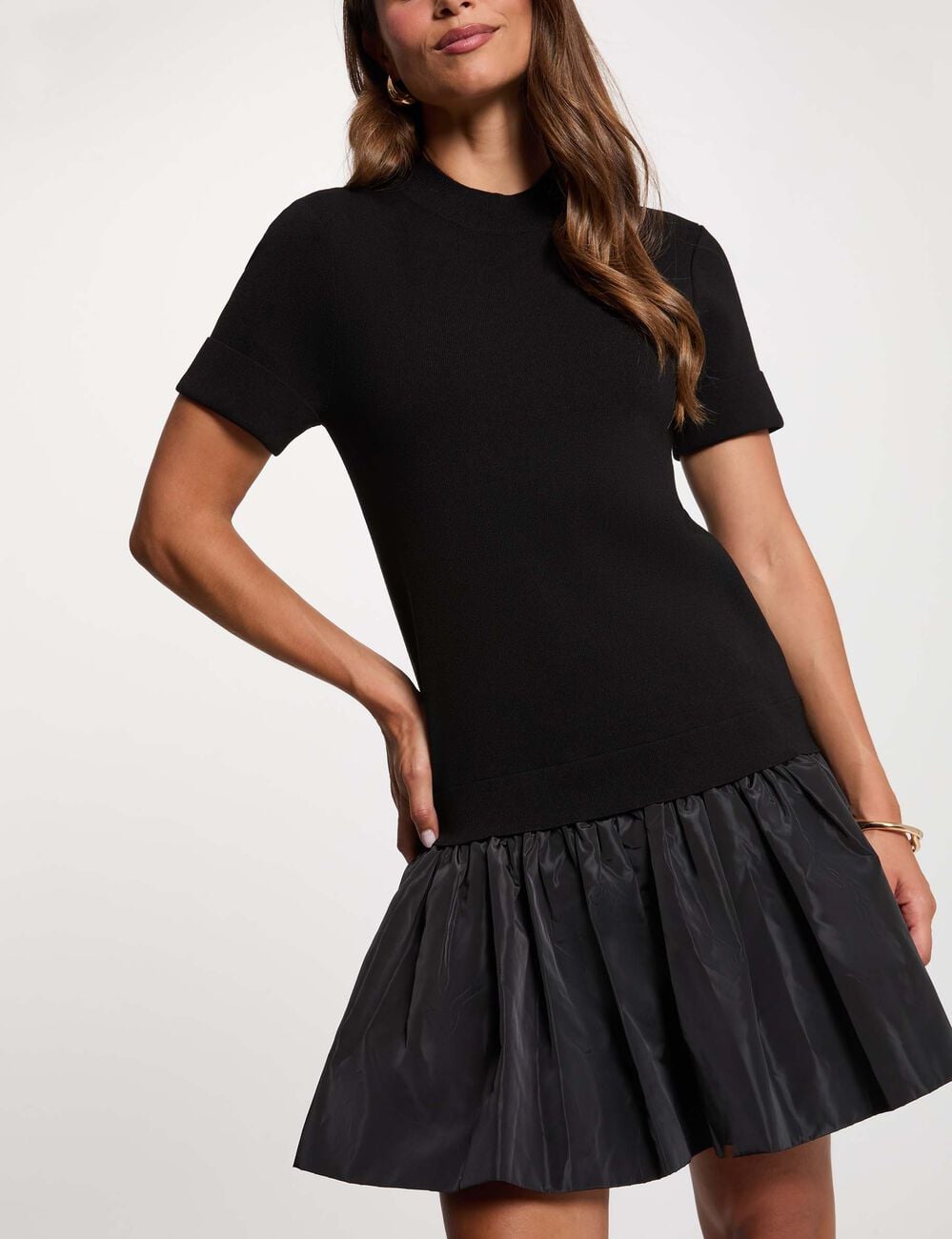 Vestido de punto mangas cortas negro mujer