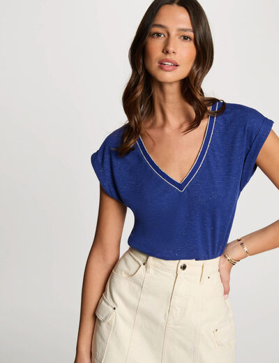 Camiseta de manga corta azul eléctrico mujer