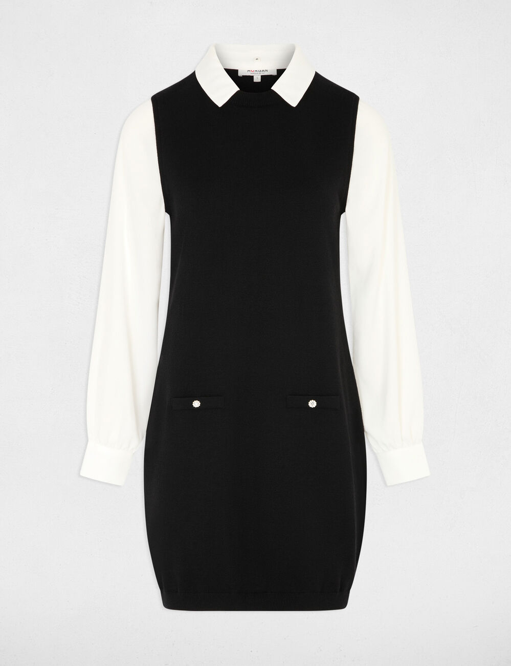 Vestido de punto con cuello vuelto negro mujer