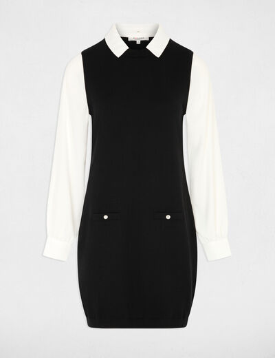 Vestido de punto con cuello vuelto negro mujer