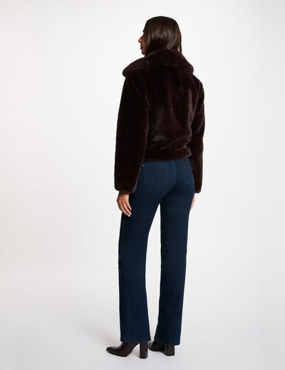 Chaqueta corta de piel sint&eacute;tica marr&oacute;n oscuro mujer