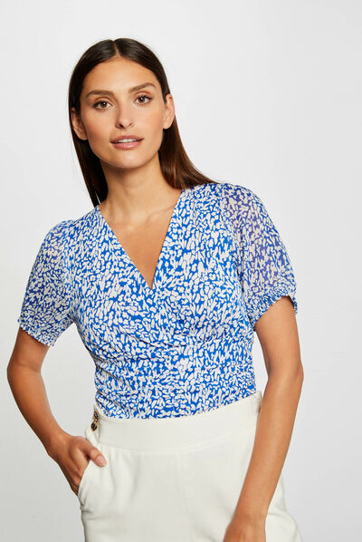 Camiseta manga corta estampado abstracto azul mujer