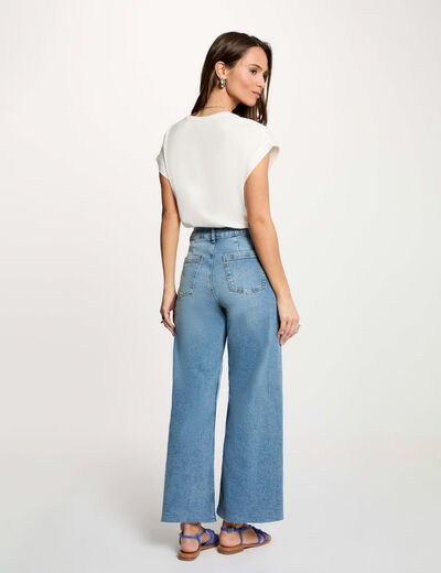 Vaquero ancho de tiro alto denim doble stone mujer