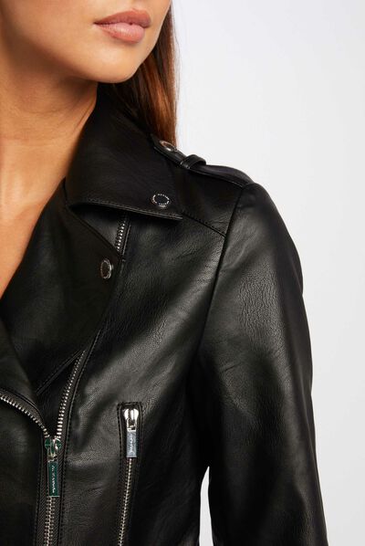 Chaqueta recta con cuello con muescas negro mujer