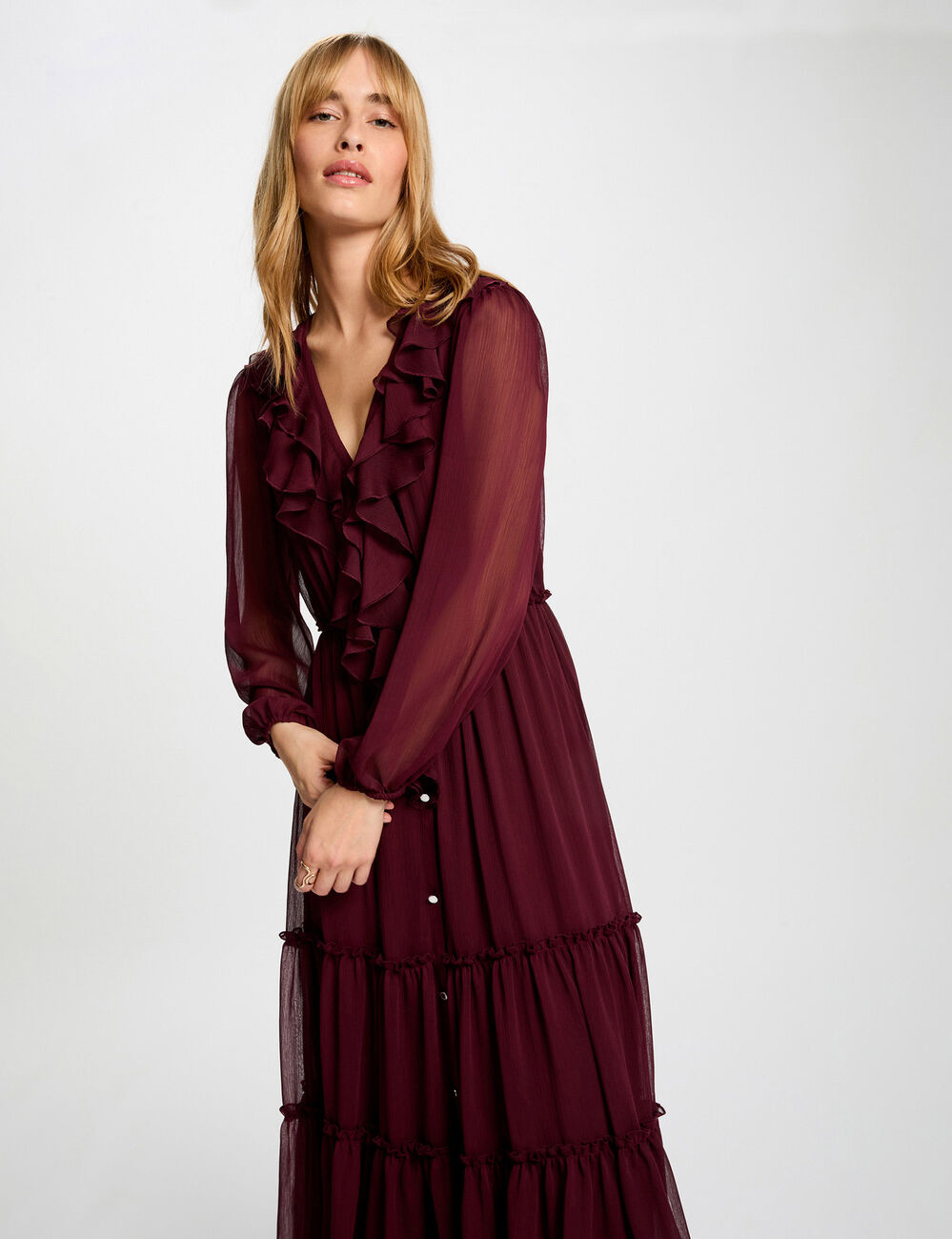 Vestido largo fluido ciruela mujer