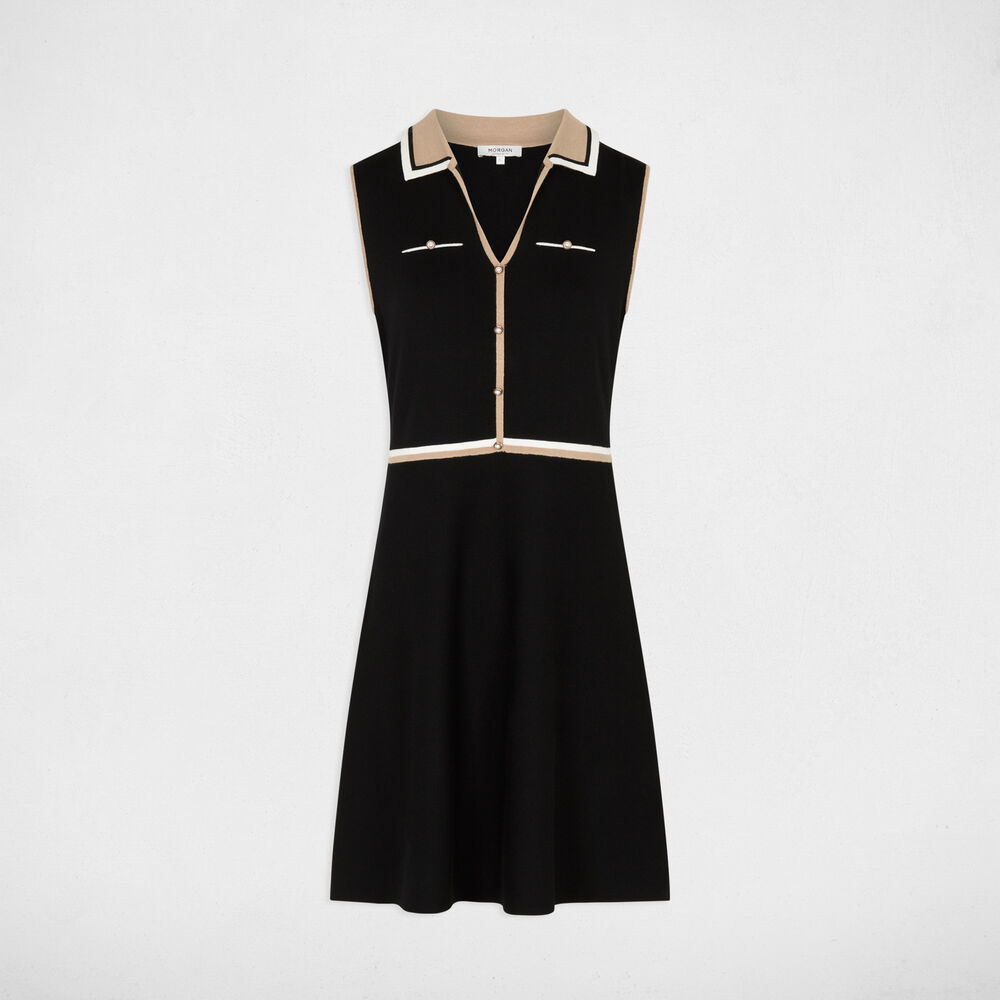 Vestido de punto con cuello vuelto negro mujer