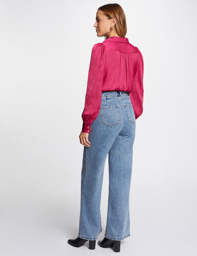 Camisa manga larga satinada rosa oscuro mujer