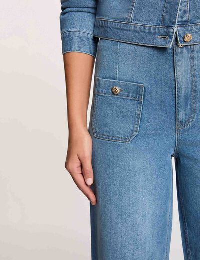 Jean ancho de tiro alto denim stone mujer