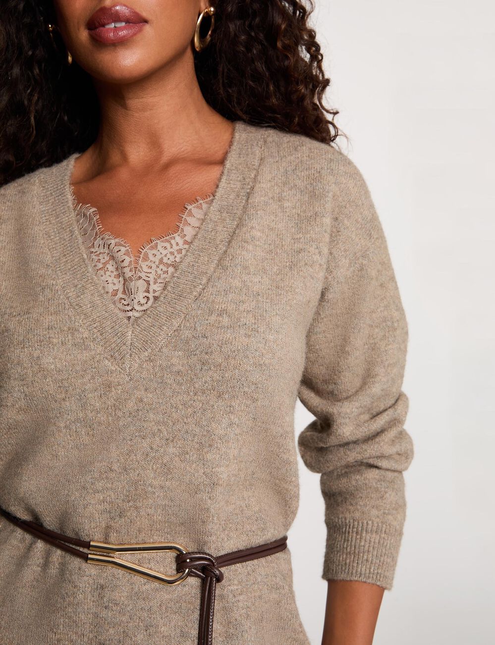 Vestido de punto con cuello en v topo mujer