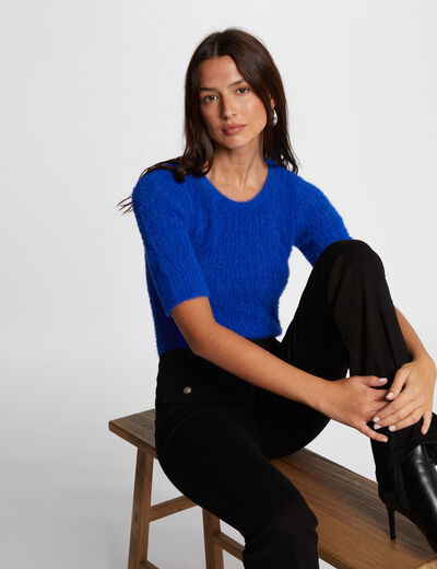 Jersey calado manga corta azul eléctrico mujer