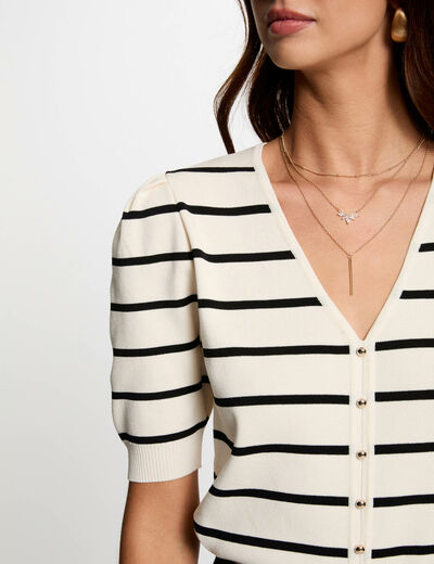 Jersey manga corta y rayas marfil mujer