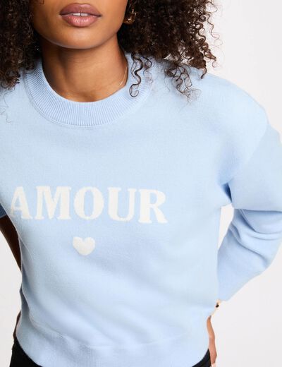 Jersey grueso con cuello redondo azul cielo mujer