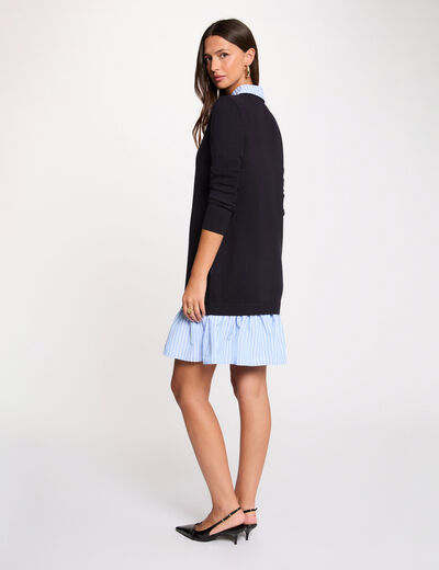 Vestido de punto con cuello vuelto azul marino mujer