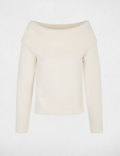 Jersey con cuello bardot marfil mujer