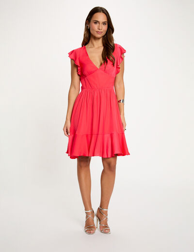 Vestido de sat&eacute;n con espalda abierta rojo coral mujer