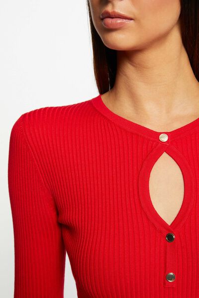 Jersey manga larga con abertura rojo mujer
