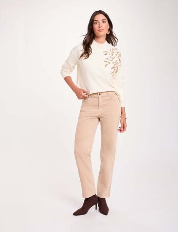 Pantal&oacute;n recto de tiro alto crudo mujer