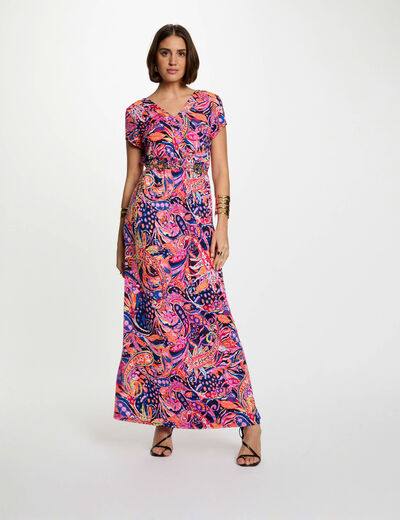 Vestido largo recto estampado multicolor mujer