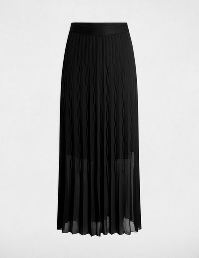 Falda larga plisada negro mujer