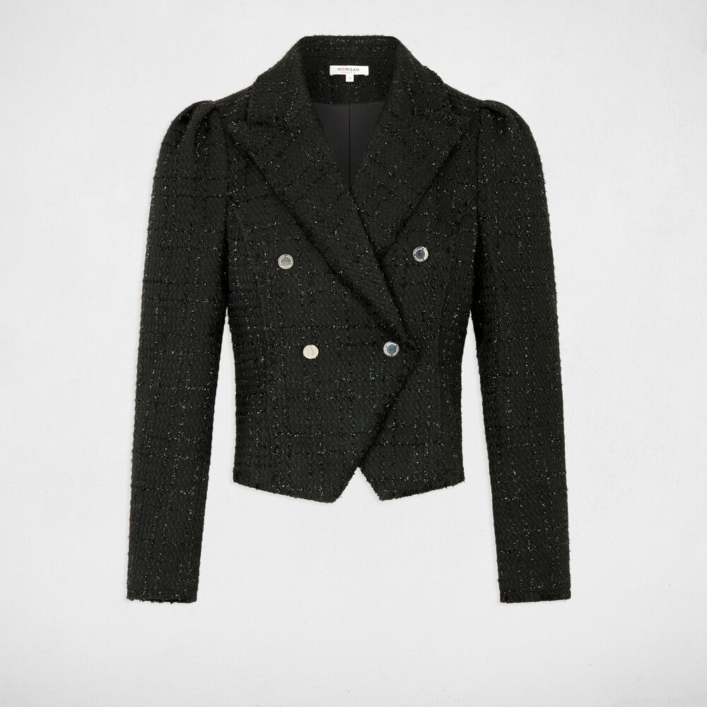 Chaqueta entallada de tweed negro mujer