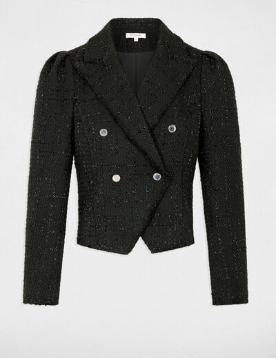 Chaqueta entallada de tweed negro mujer