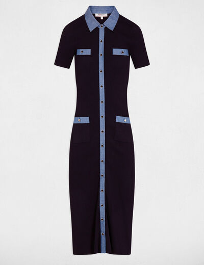 Vestido de punto midi ajustado azul marino mujer