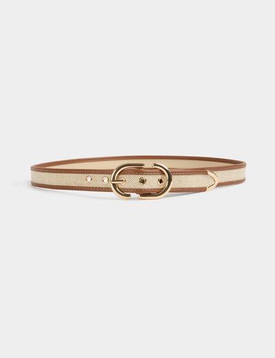 Cintur&oacute;n fino bicolor beige mujer