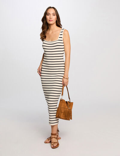 Vestido punto largo ajustado crudo mujer