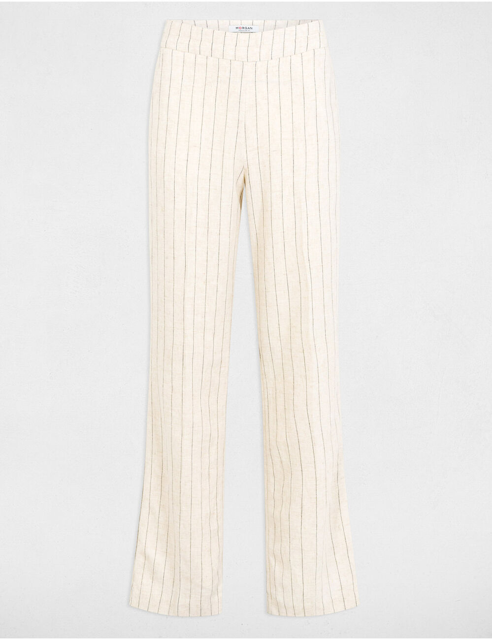 Pantal&oacute;n pernera ancha rayas beige mujer