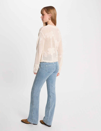Jersey calado cuello redondo marfil mujer