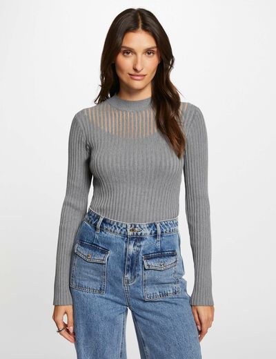Jersey manga larga con cuello alto gris moyen mujer