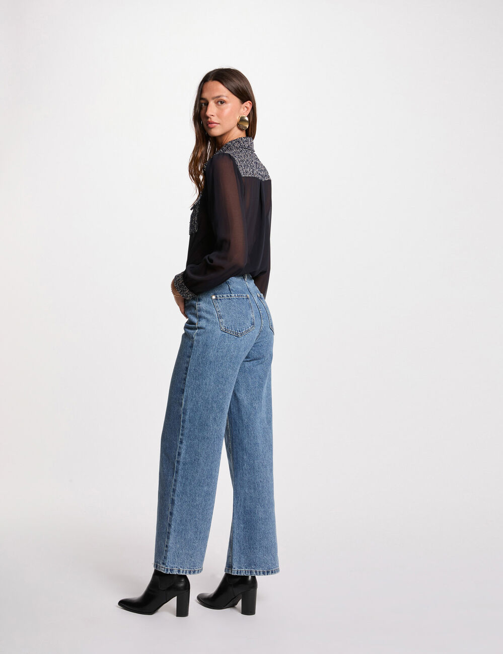 Camisa manga larga azul marino mujer