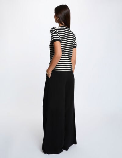 Camiseta de rayas con cuello redondo negro mujer