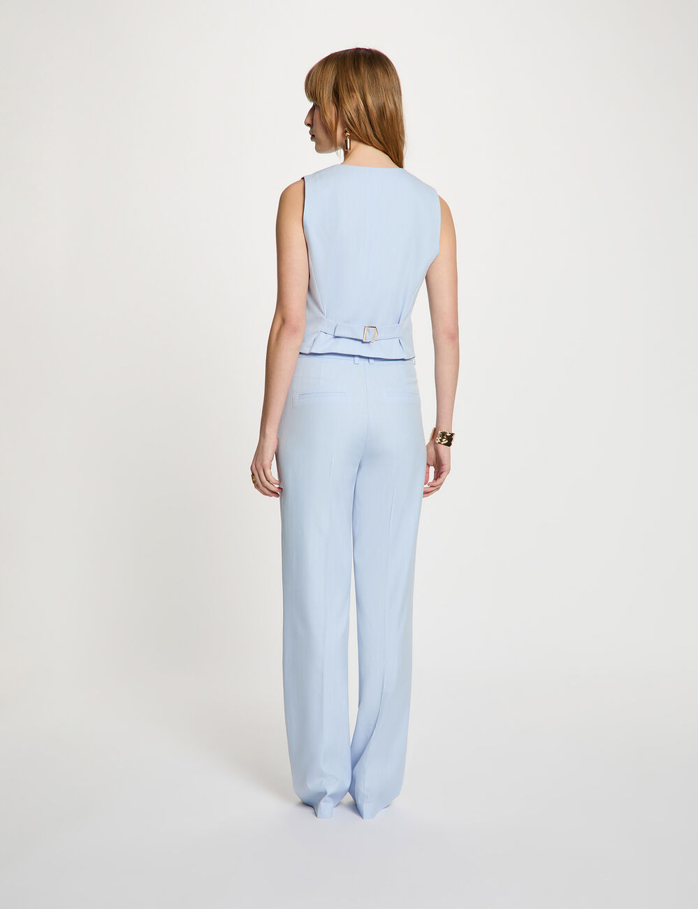 Chaleco de rayas con cuello en v azul cielo mujer