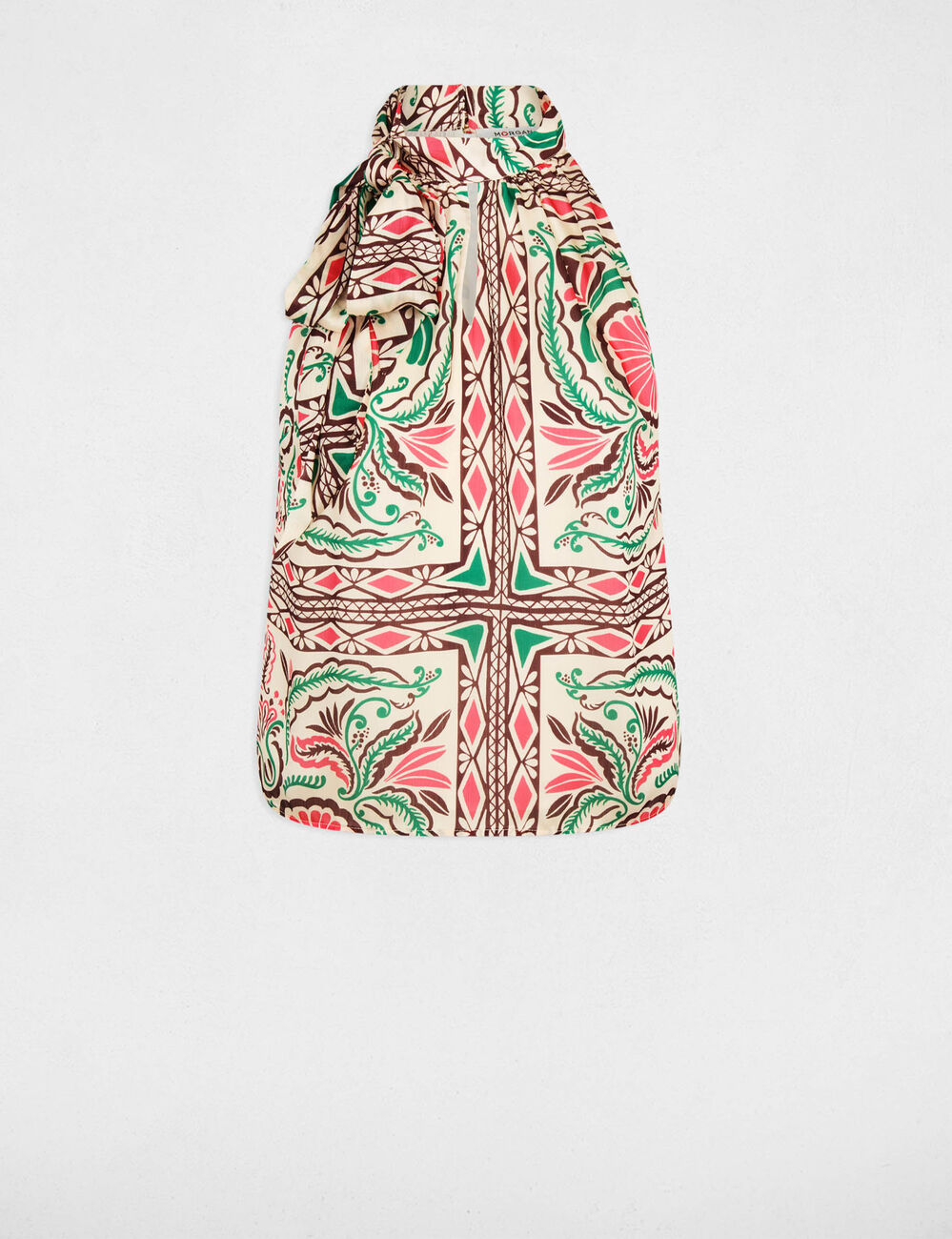 Blusa satinada con cuello alto multicolor mujer