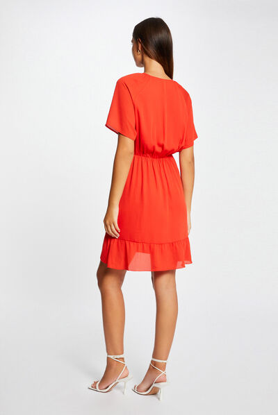 Vestido entallado escote cruzado rojo mujer
