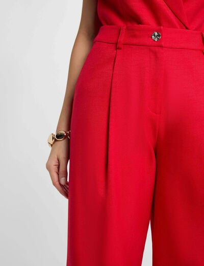 Pantal&oacute;n de tiro alto ancho rojo mujer