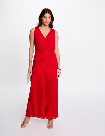 Mono largo holgado con pernera plisada rojo mujer