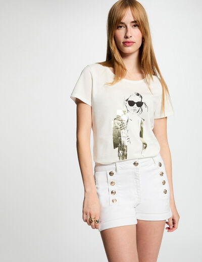 Short vaquero con botones blanco mujer