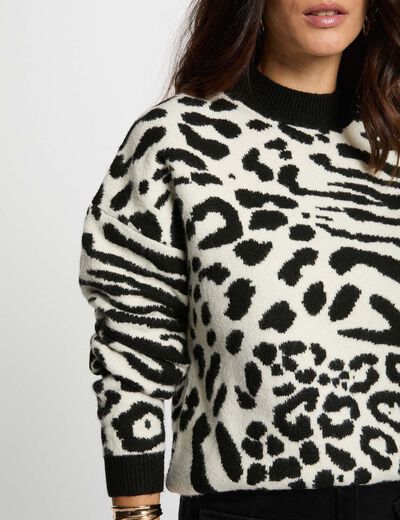 Jersey corto jacquard marfil mujer