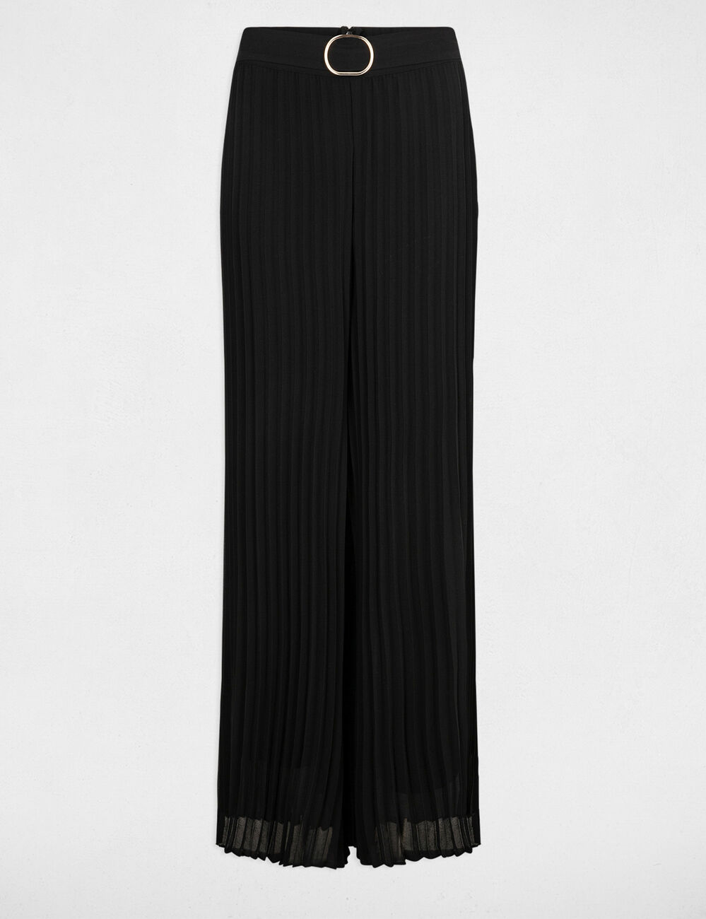 Pantalón holgado plisado negro mujer