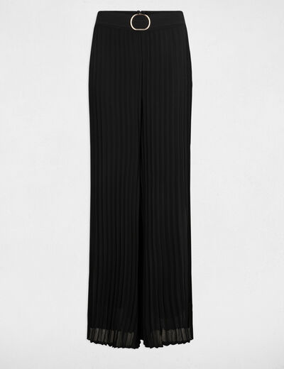 Pantalón holgado plisado negro mujer
