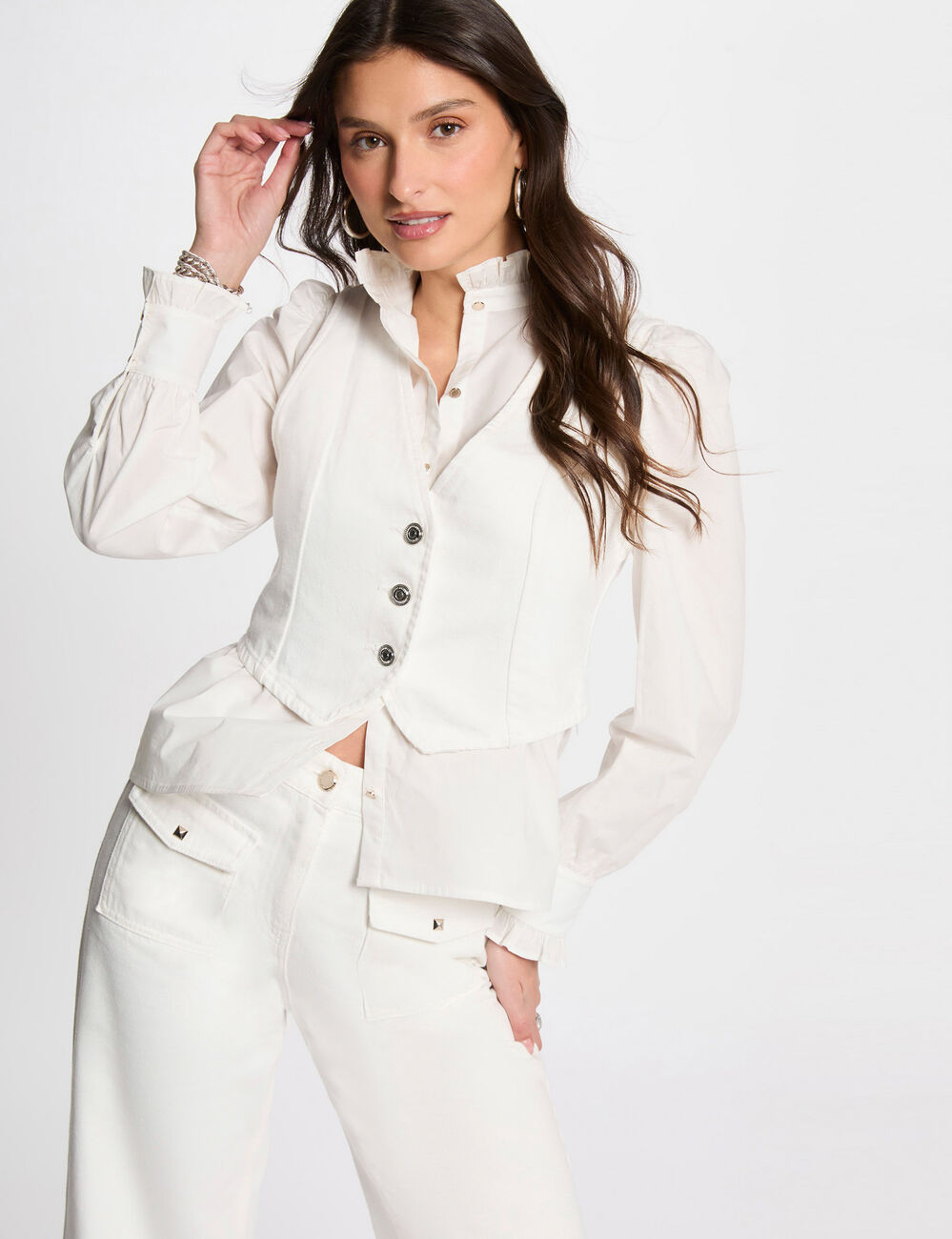 Chaleco vaquero sin mangas blanco mujer