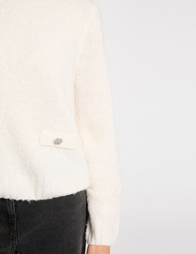Jersey grueso con cuello redondo marfil mujer