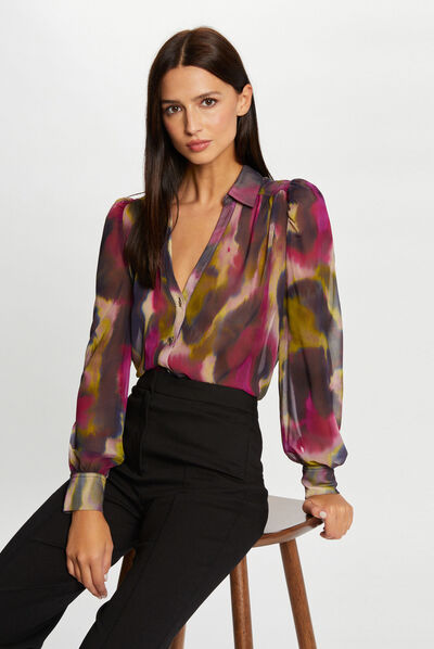Camisa manga larga estampado abstracto multico mujer